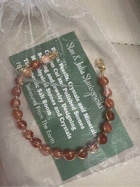 Gold Wire-Wrapped Red Bead Bracelet with Lobster Clasp